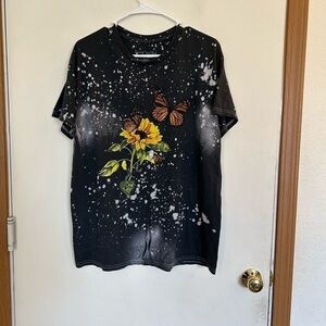 Love, tribe, medium black, bleach, detail, floral, print graphic T-shirt